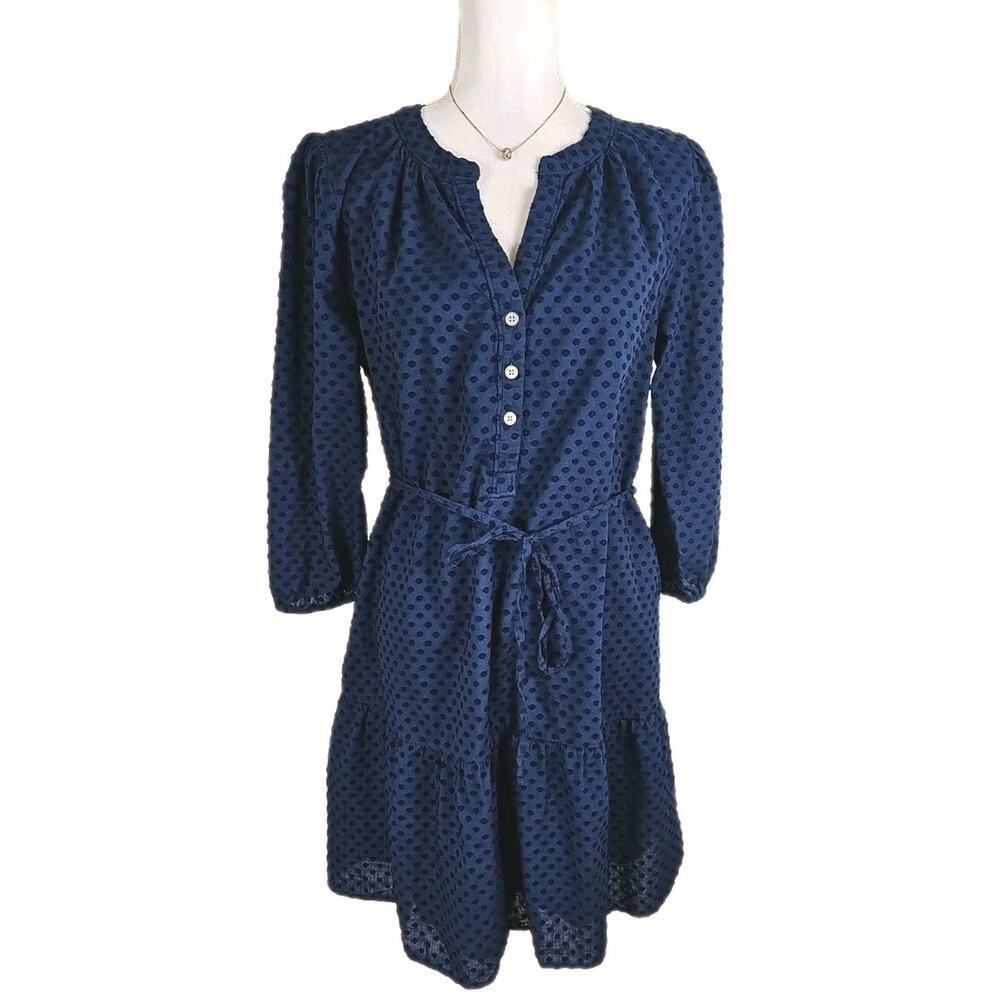 LOFT~Woman Size L~ Navy Blue Henley Flounce Shirtdress Fully Lined. - Picture 14 of 16